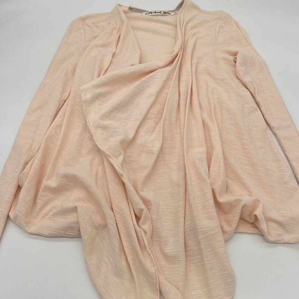 Michael Stars Draped Open Front Waterfall Cardigan Long Sleeve OS One Size Pink